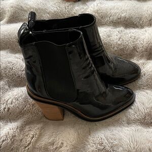 Aldo Glossy Black Ankle Booties